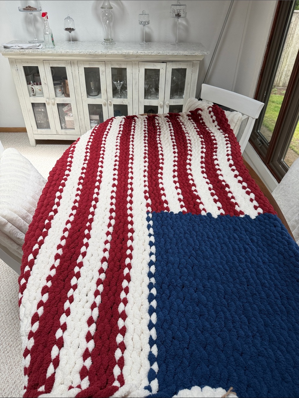 Chunky Knit Throw, NWT American flag Throw w/leather badging 250 th anniversary